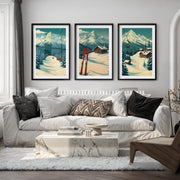 Poster Vintage Ski Set of 3 – Alpine Cabin Wall Art - Black Framed Poster with White Border - Artworksets