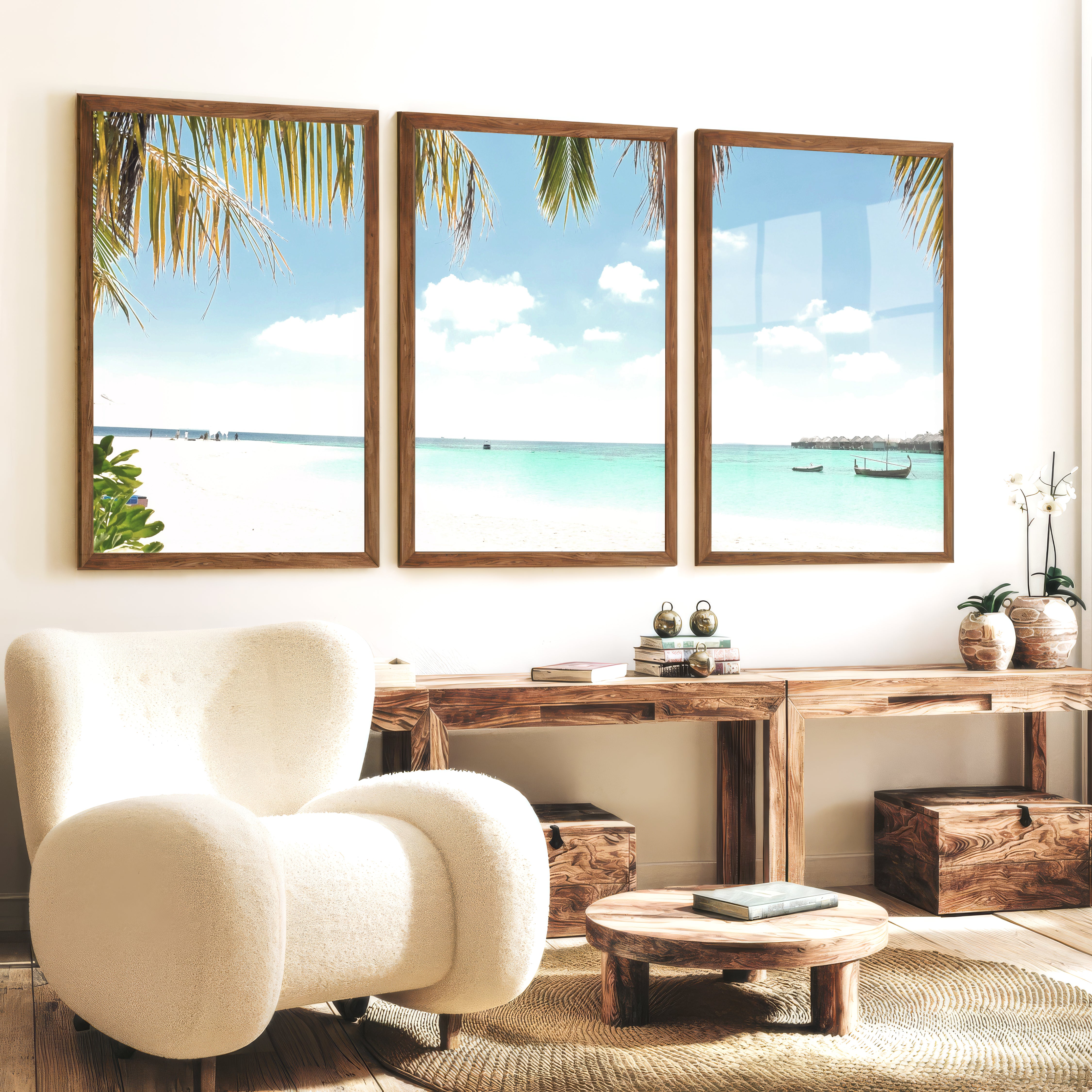 Palm Lagoon posters of the sea - Dark Brown Framed Poster No Border - Artworksets