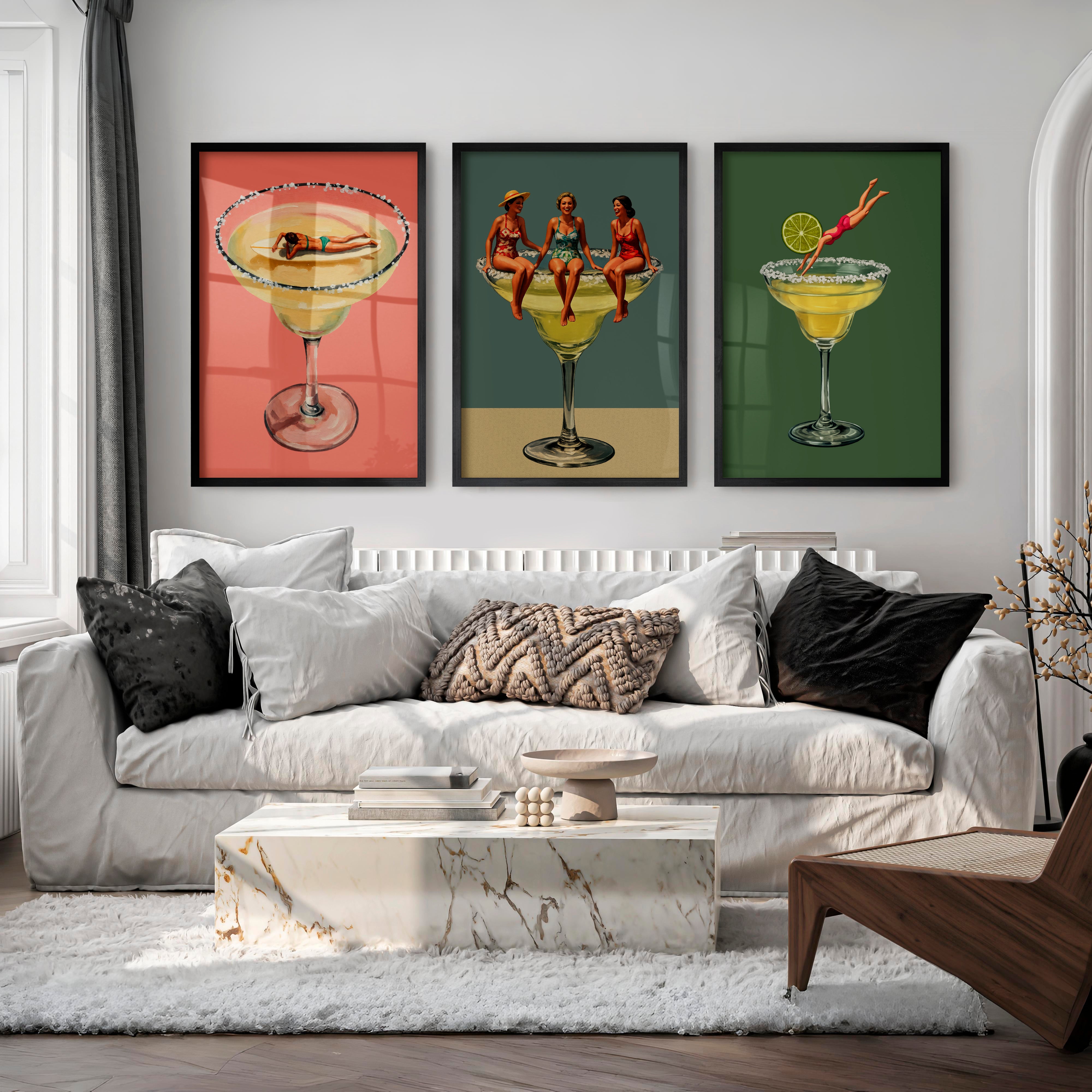 Poolside Margarita posters retro art - Black Framed Poster No Border - Artworksets