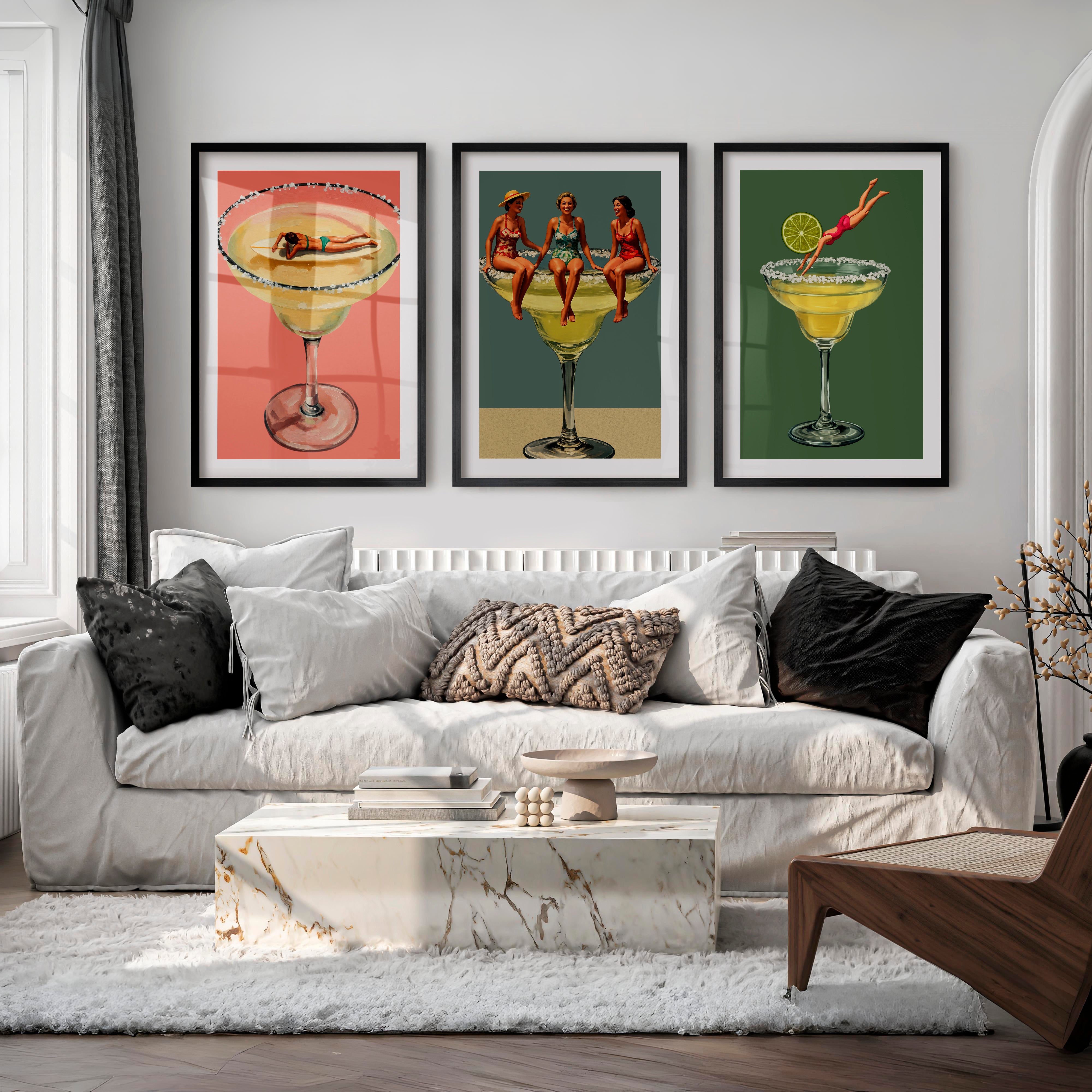 Poolside Margarita posters retro art - Black Framed Poster with White Border - Artworksets