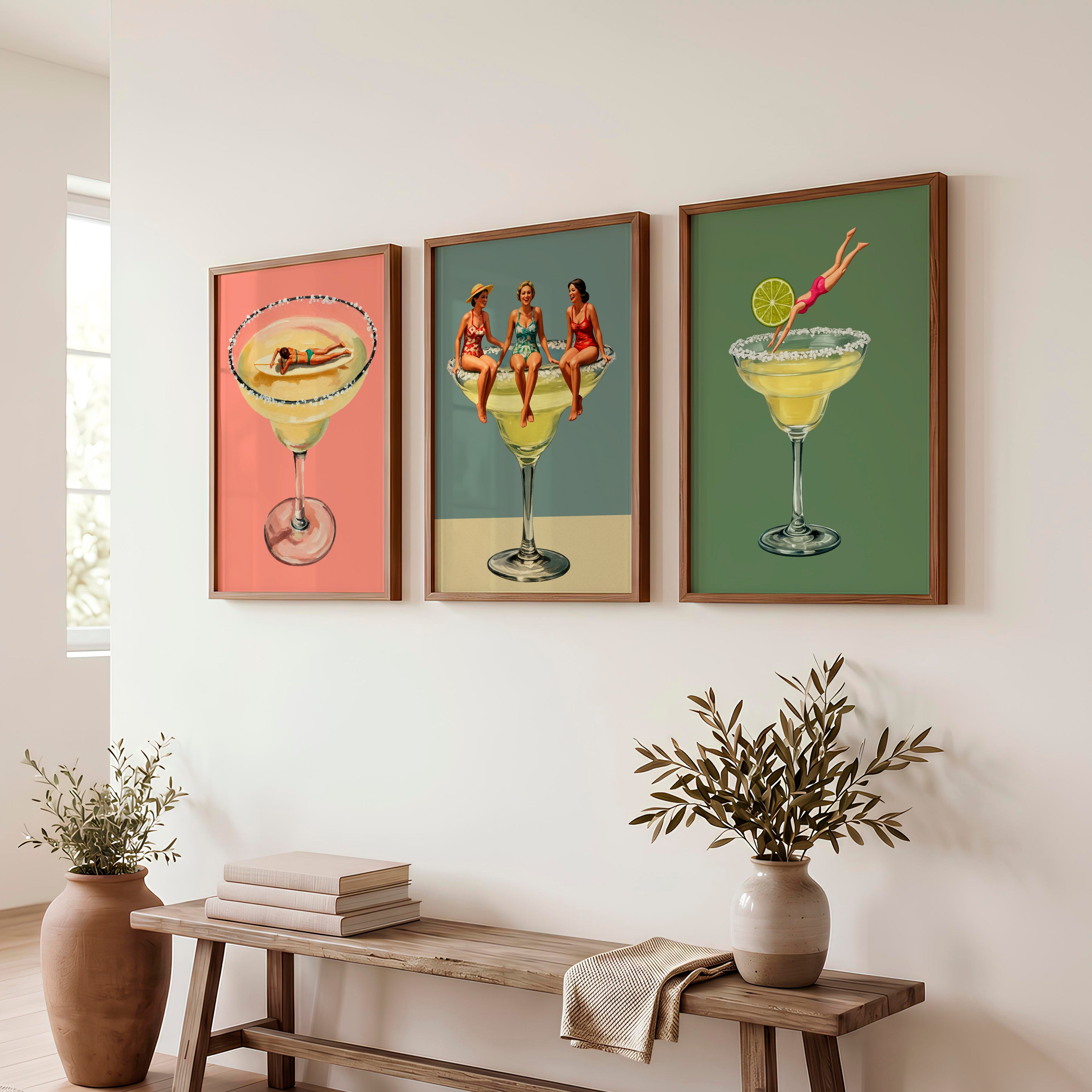 Poolside Margarita posters retro art - Dark Brown Framed Poster No Border - Artworksets