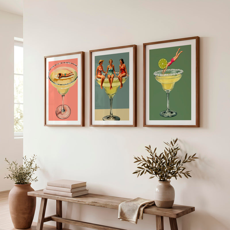 Poolside Margarita posters retro art - Dark Brown Framed Poster with White Border - Artworksets