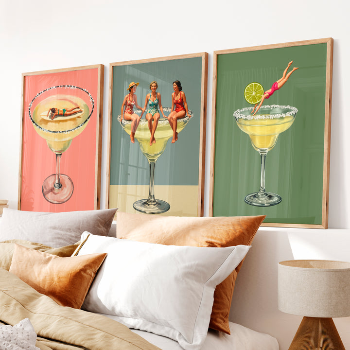 Poolside Margarita posters retro art - Natural Wood Framed Poster No Border - Artworksets