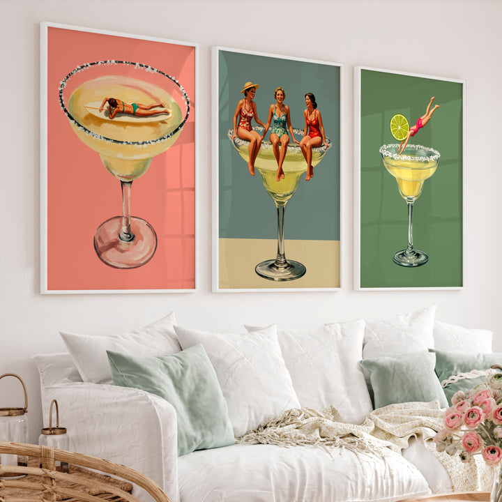 Poolside Margarita posters retro art - White Framed Poster No Border - Artworksets