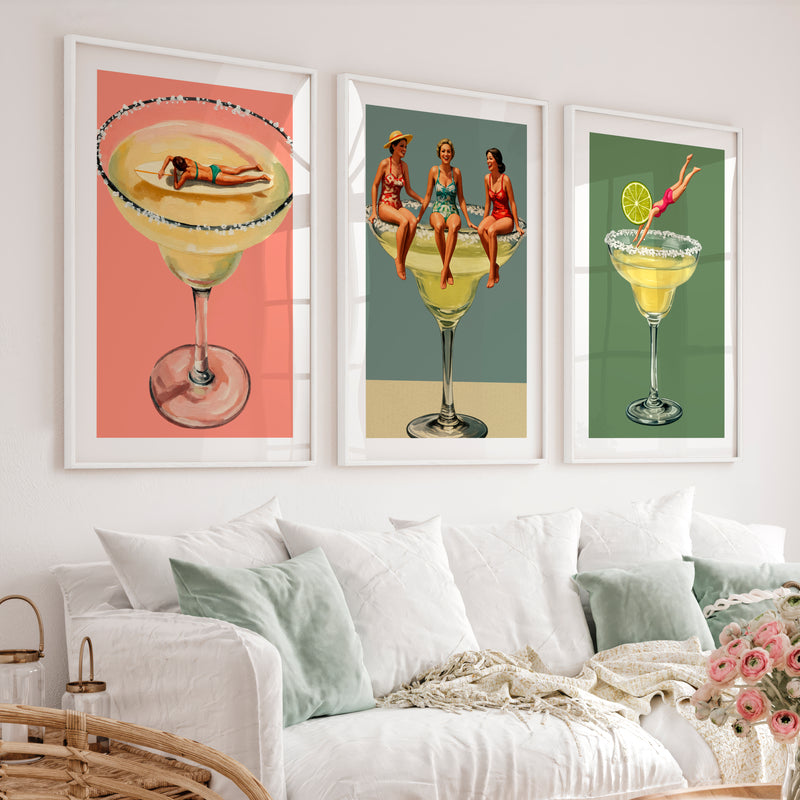 Poolside Margarita posters retro art - White Framed Poster with White Border - Artworksets