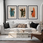 Surf Animals Posters Retro Art - Black Framed Poster with White Border - Artworksets