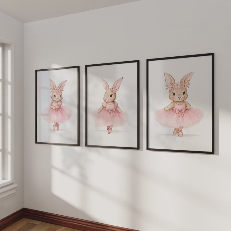 Pink Nursery Wall Art – Bunny Ballerina Set (3 Prints)