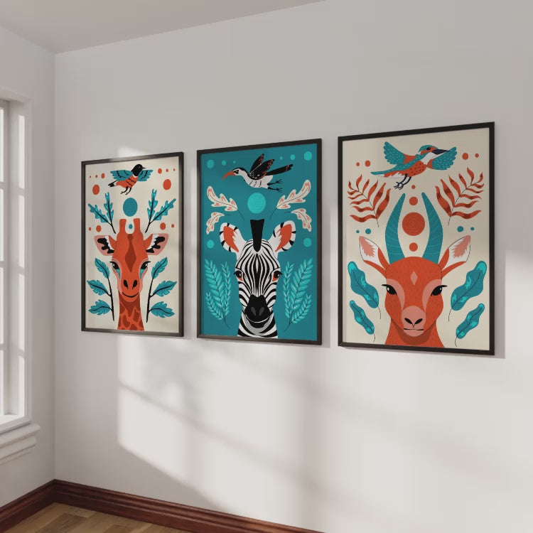 Safari Animal Prints – Colorful Nursery Wall Art Set