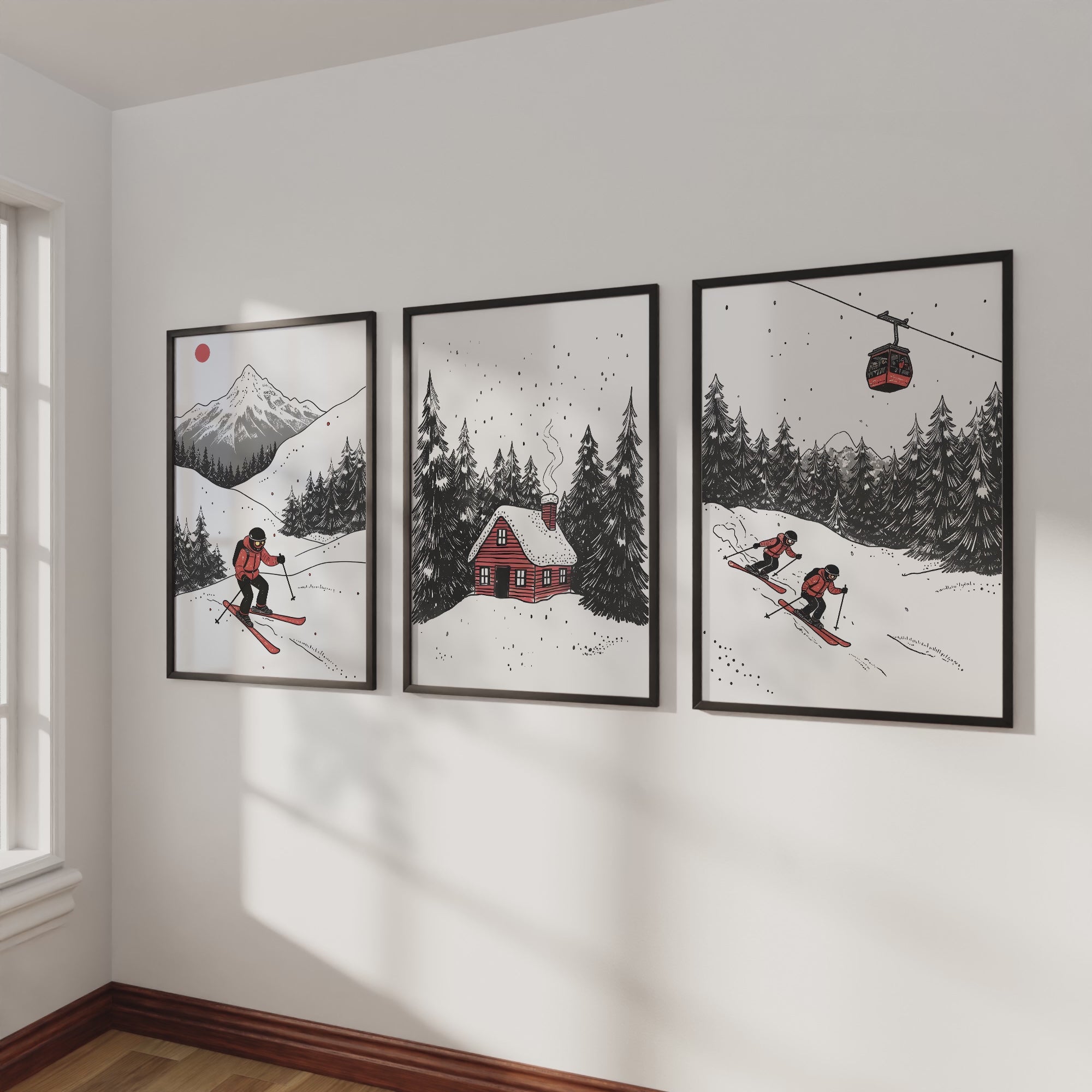 Alpine Skiing Winter Set of 3 Prints Home Wall Art