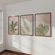 3 Piece Terracotta Boho Wall Art – Green Tropical Leaves