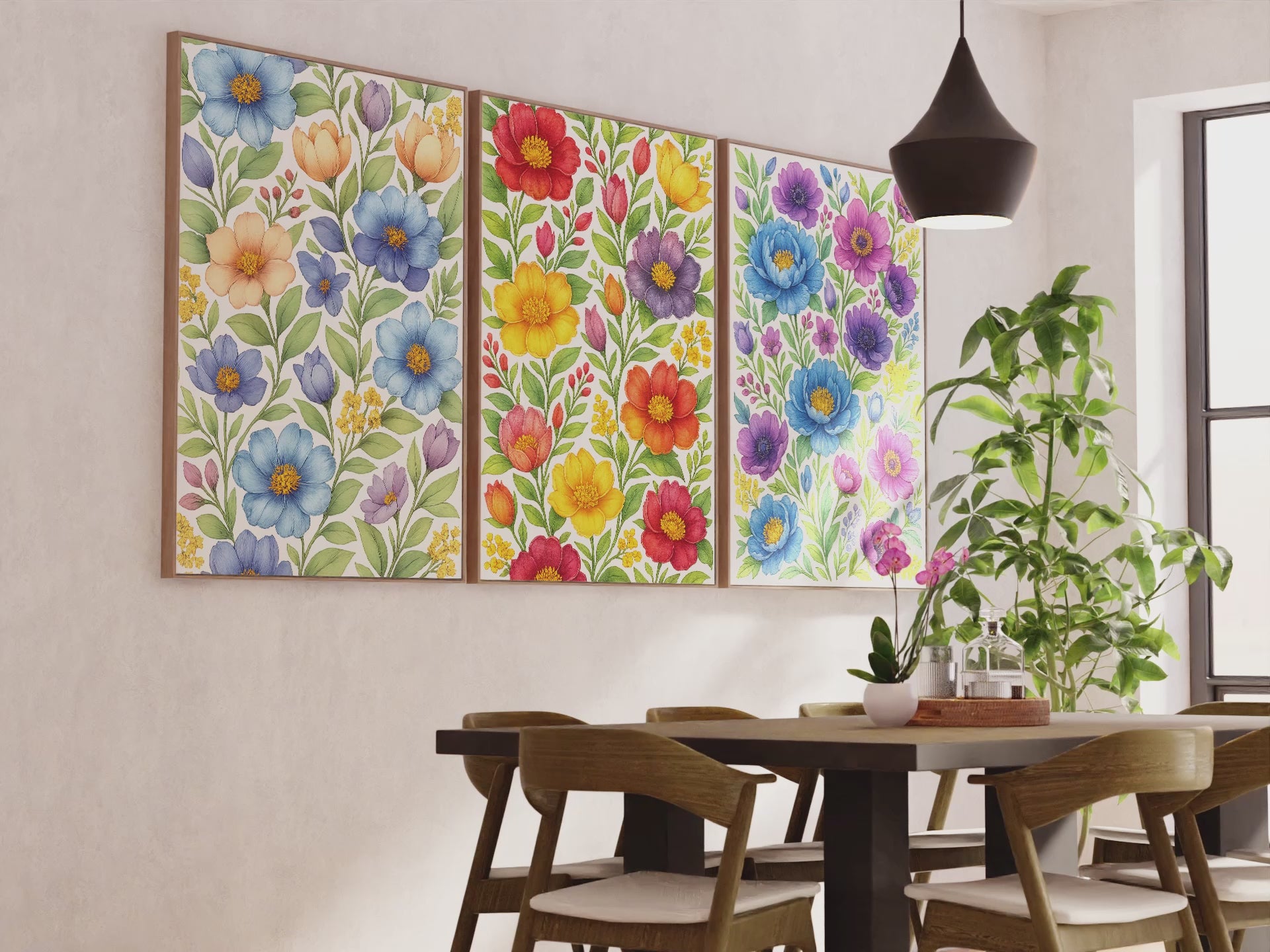 Botanical Art Prints – Colorful Floral Illustration Set of 3