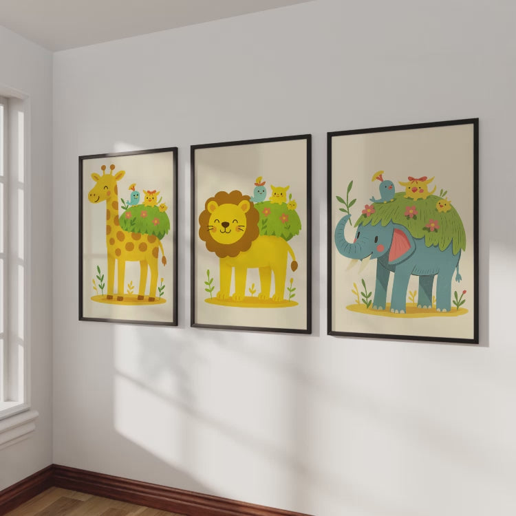 Safari Nursery Wall Art – Jungle Animal Print Set