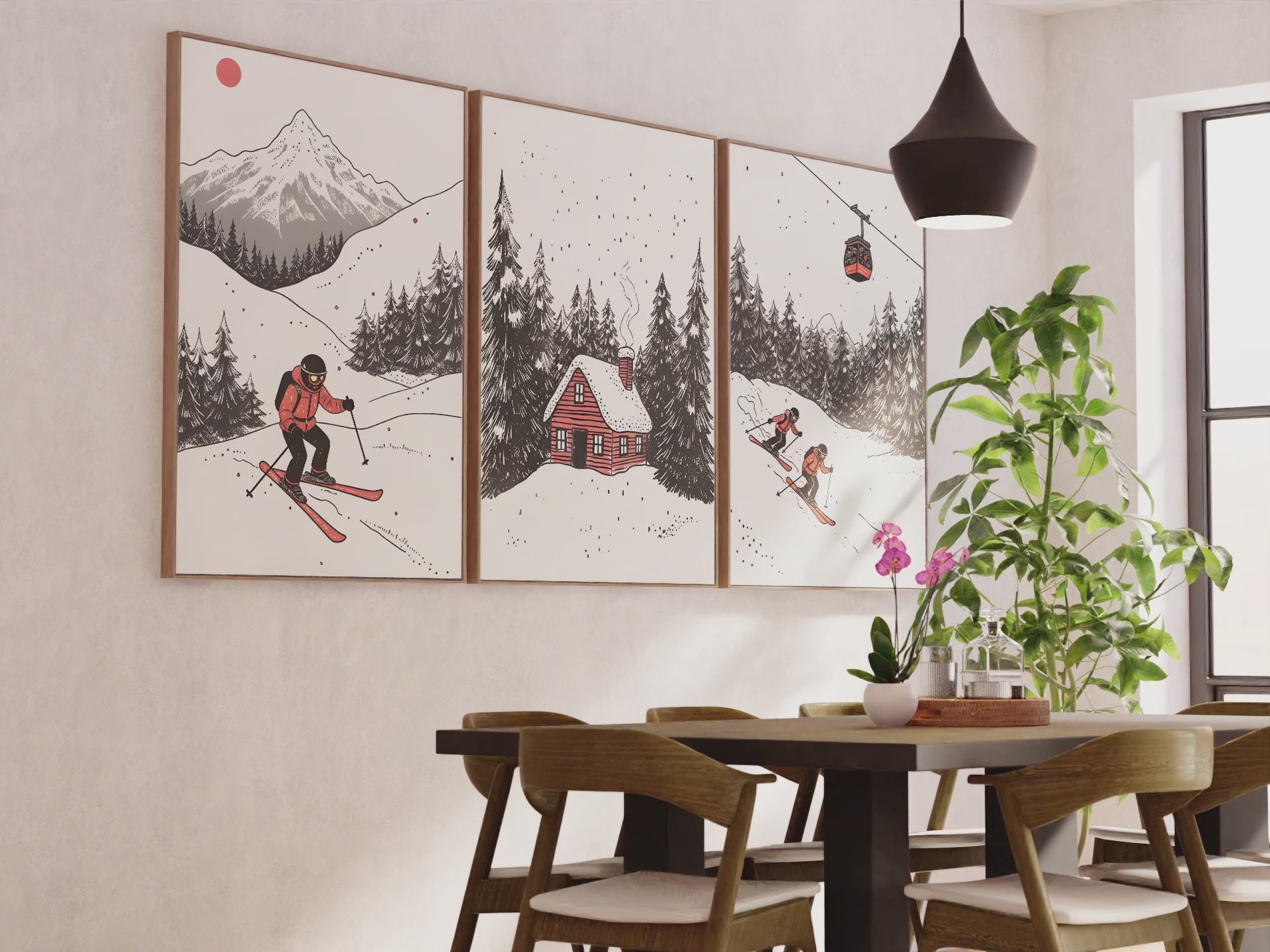 Alpine Skiing Winter Set of 3 Prints Home Wall Art