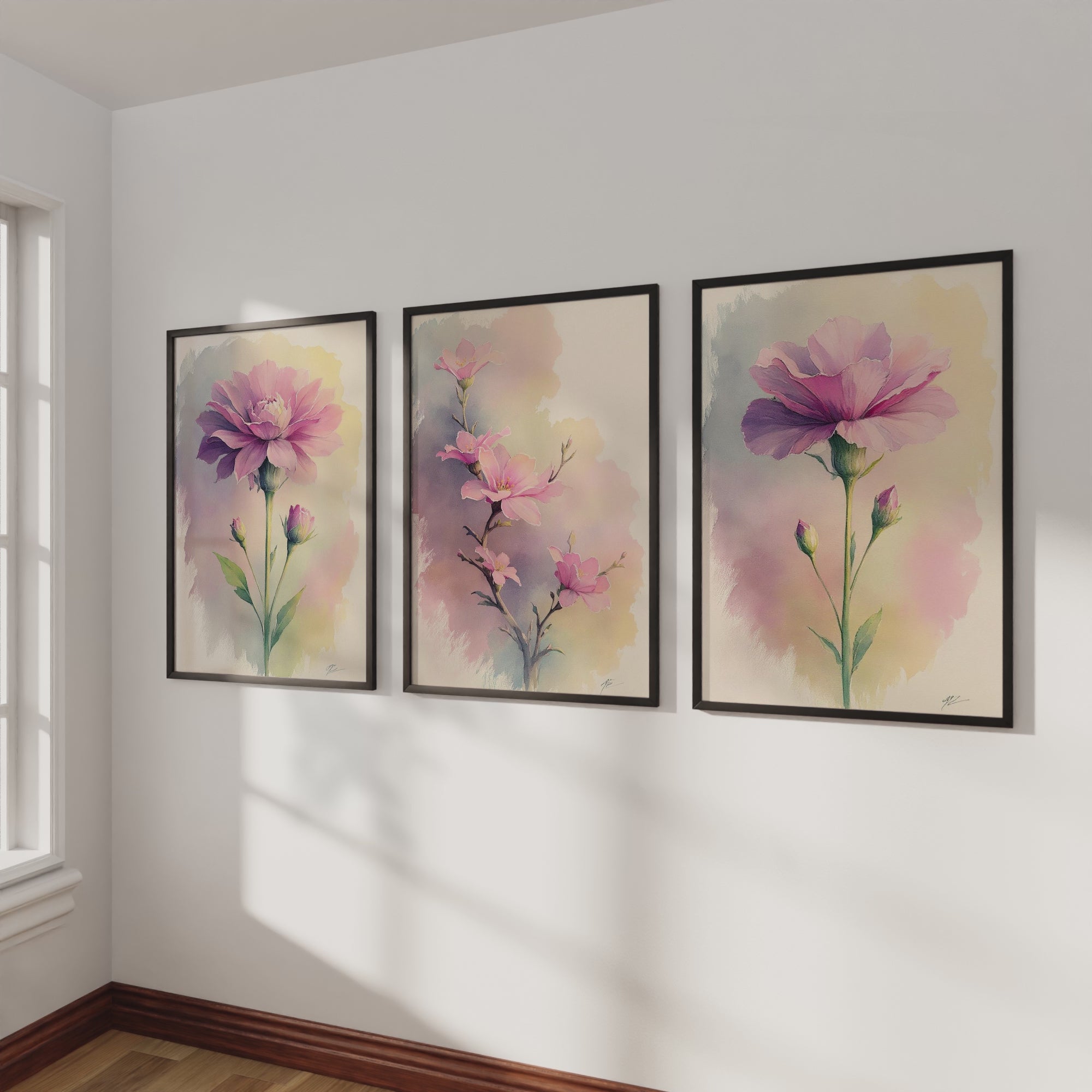 Botanical Artwork Prints – Pink Floral Watercolor Set of 3
