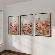 Vintage Botanical Prints – Orange and Red Floral Set of 3