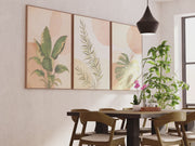3 Piece Terracotta Boho Wall Art – Green Tropical Leaves