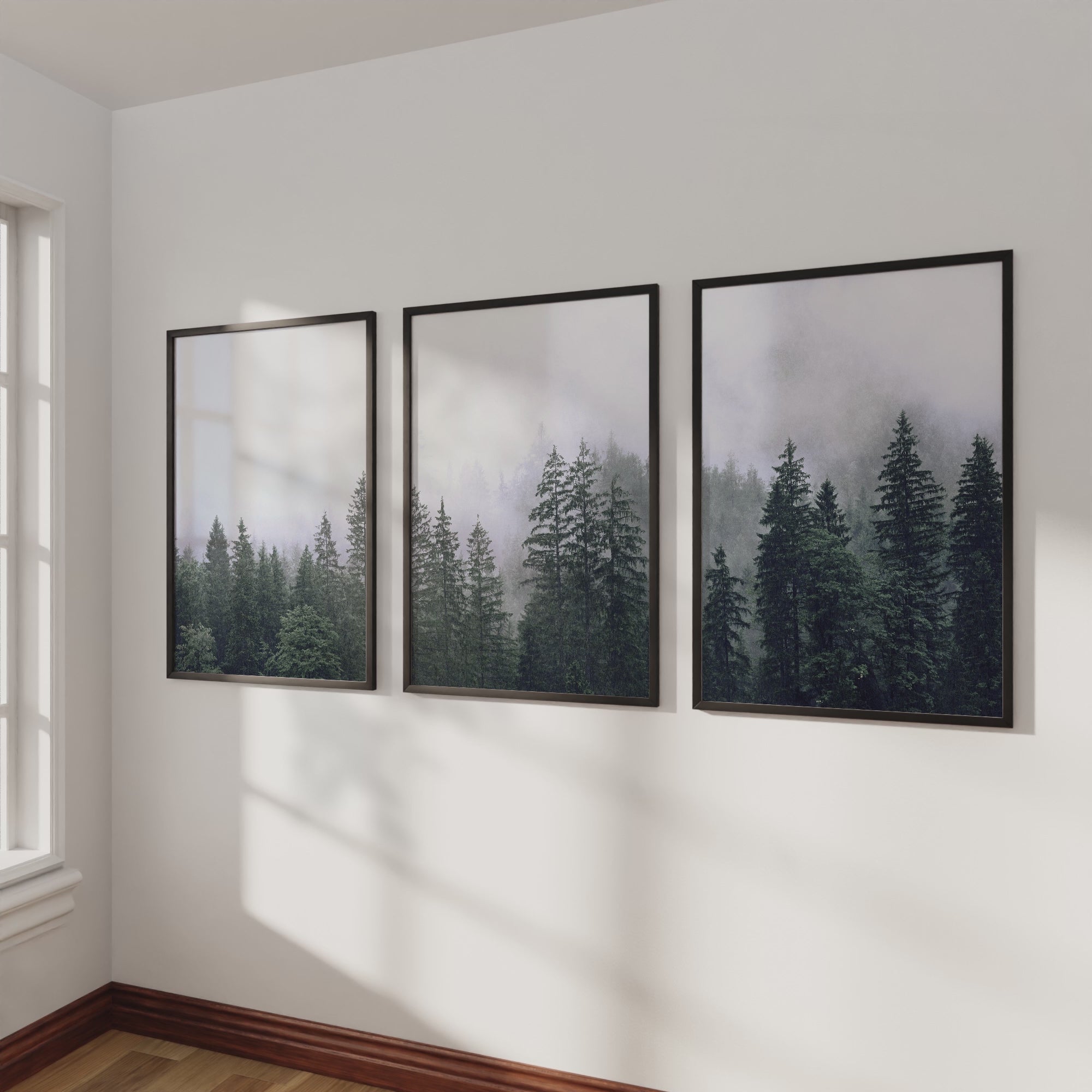 Green Pine Tree Forest – Foggy Nature Wall Art Prints