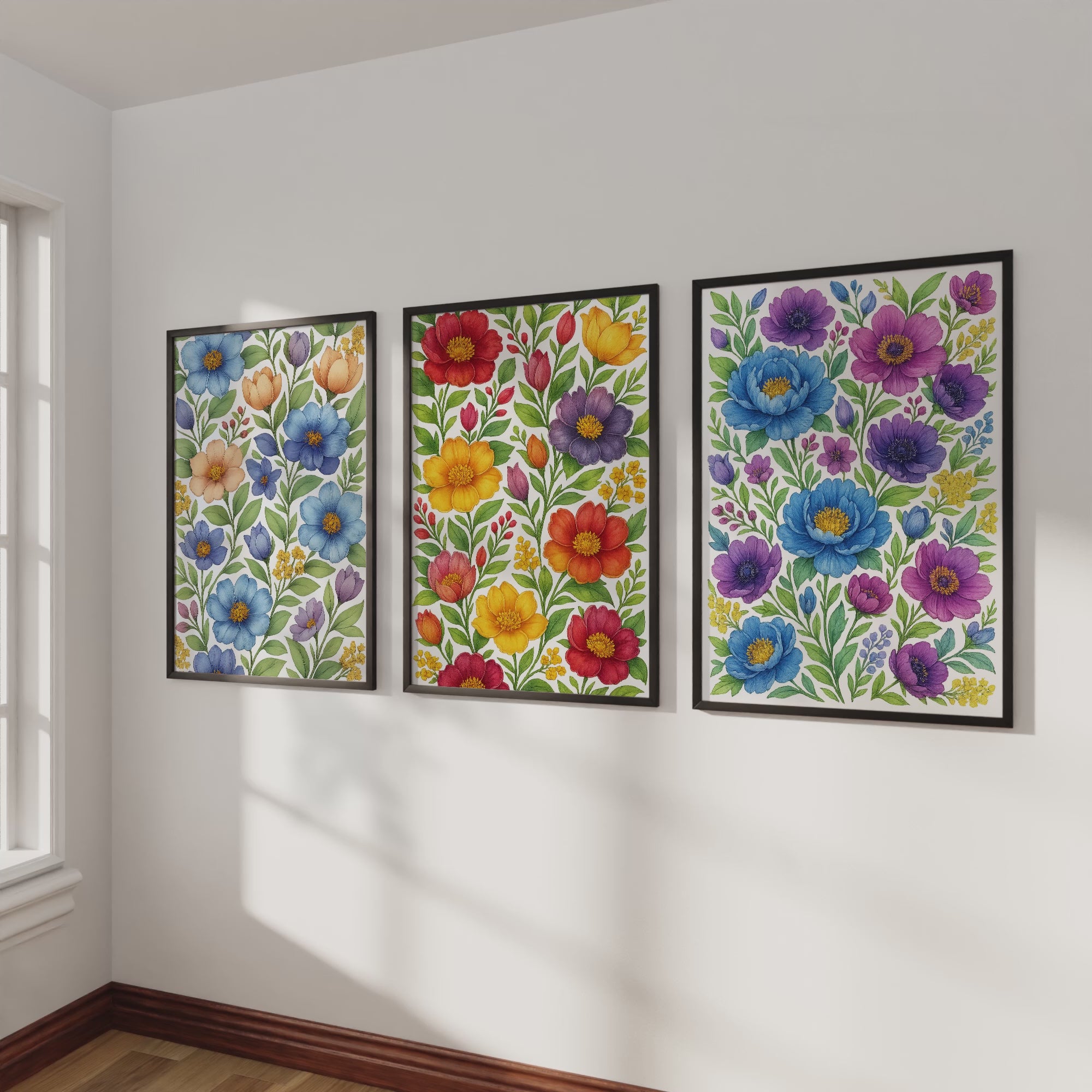 Botanical Art Prints – Colorful Floral Illustration Set of 3