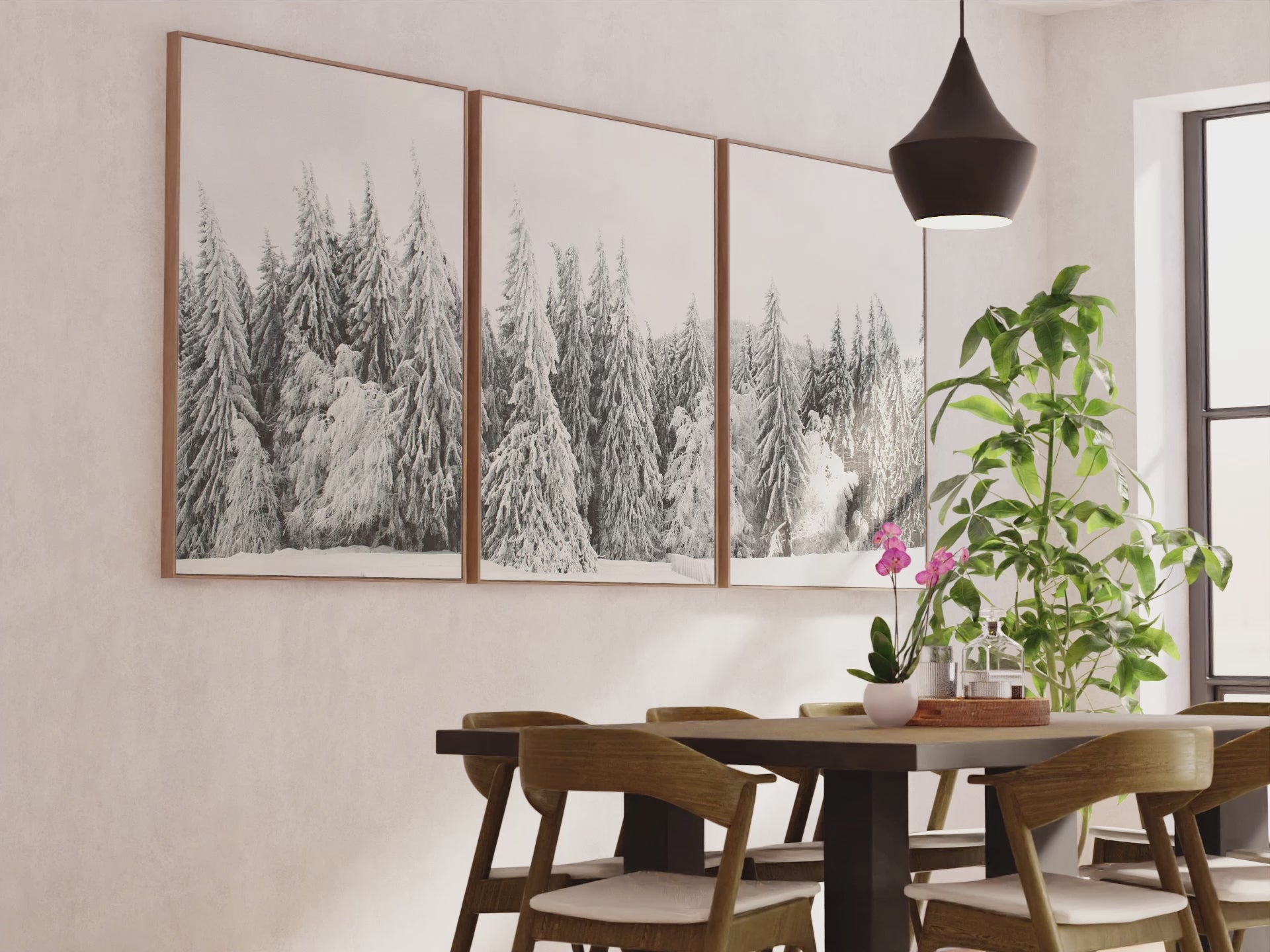 Winter Wall Art Triptych – Snowy Pine Forest Photography