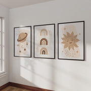 Neutral Nursery Wall Art – Celestial & Rainbow Print Set (3 Pieces)