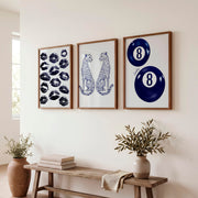 Navy Cheetah Retro Aesthetic Prints - Dark Brown Framed Poster No Border - Artworksets