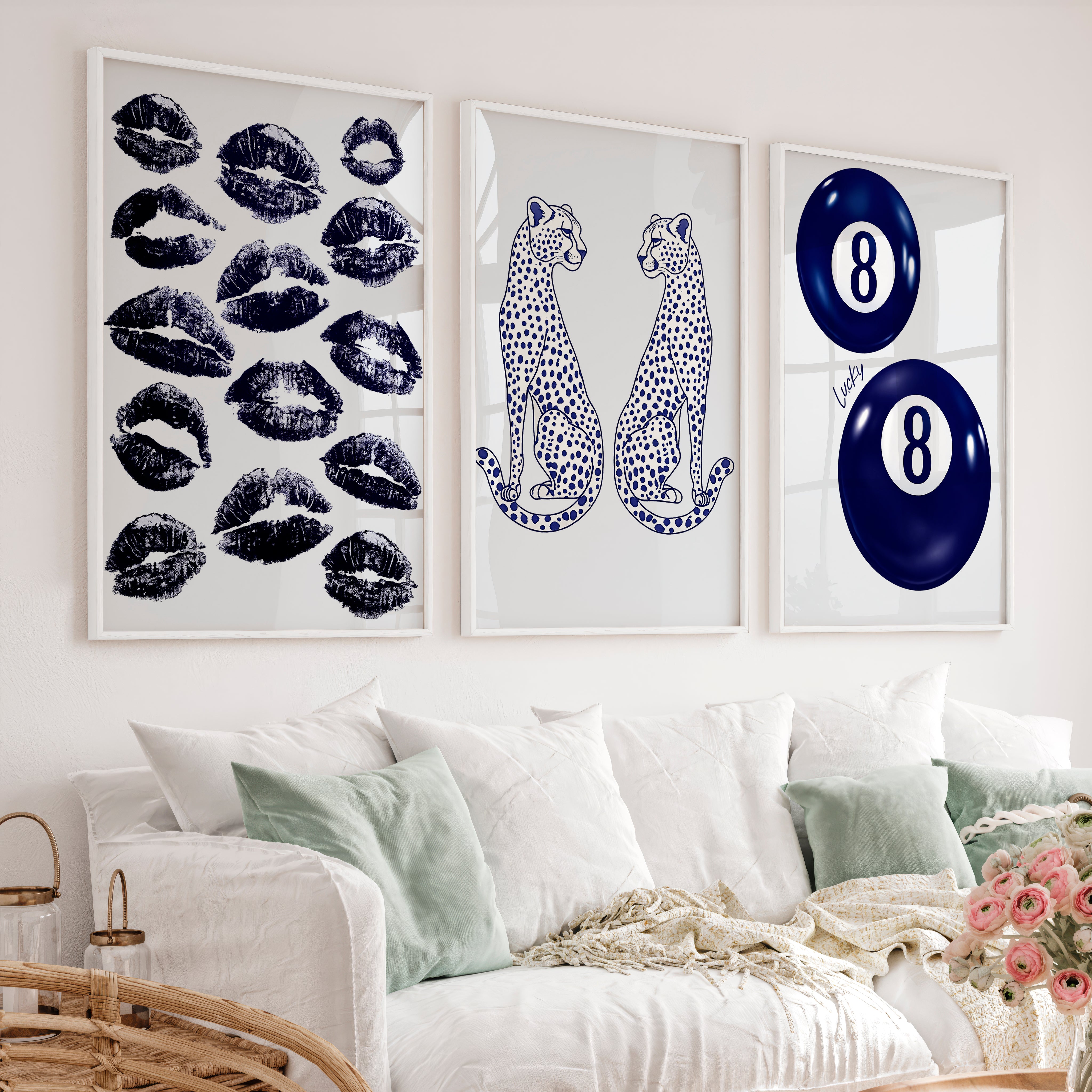 Navy Cheetah Retro Aesthetic Prints - White Framed Poster No Border - Artworksets