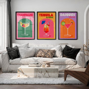 Retro Art Champagne Cocktail Wall Art Set - Black Framed Poster No Border - Artworksets