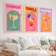 Retro Art Champagne Cocktail Wall Art Set - White Framed Poster No Border - Artworksets