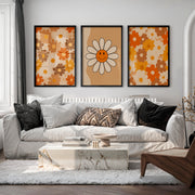Retro Art Daisy Smile Wall Set - Black Framed Poster No Border - Artworksets