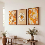 Retro Art Daisy Smile Wall Set - Dark Brown Framed Poster No Border - Artworksets