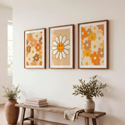 Retro Art Daisy Smile Wall Set - Dark Brown Framed Poster with White Border - Artworksets