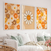 Retro Art Daisy Smile Wall Set - White Framed Poster No Border - Artworksets