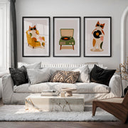 Cool Cats with Record Player Retro Art Posters - Black Framed Poster with White Border - Artworksets