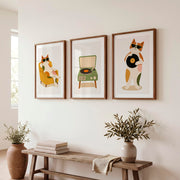 Cool Cats with Record Player Retro Art Posters - Dark Brown Framed Poster with White Border - Artworksets