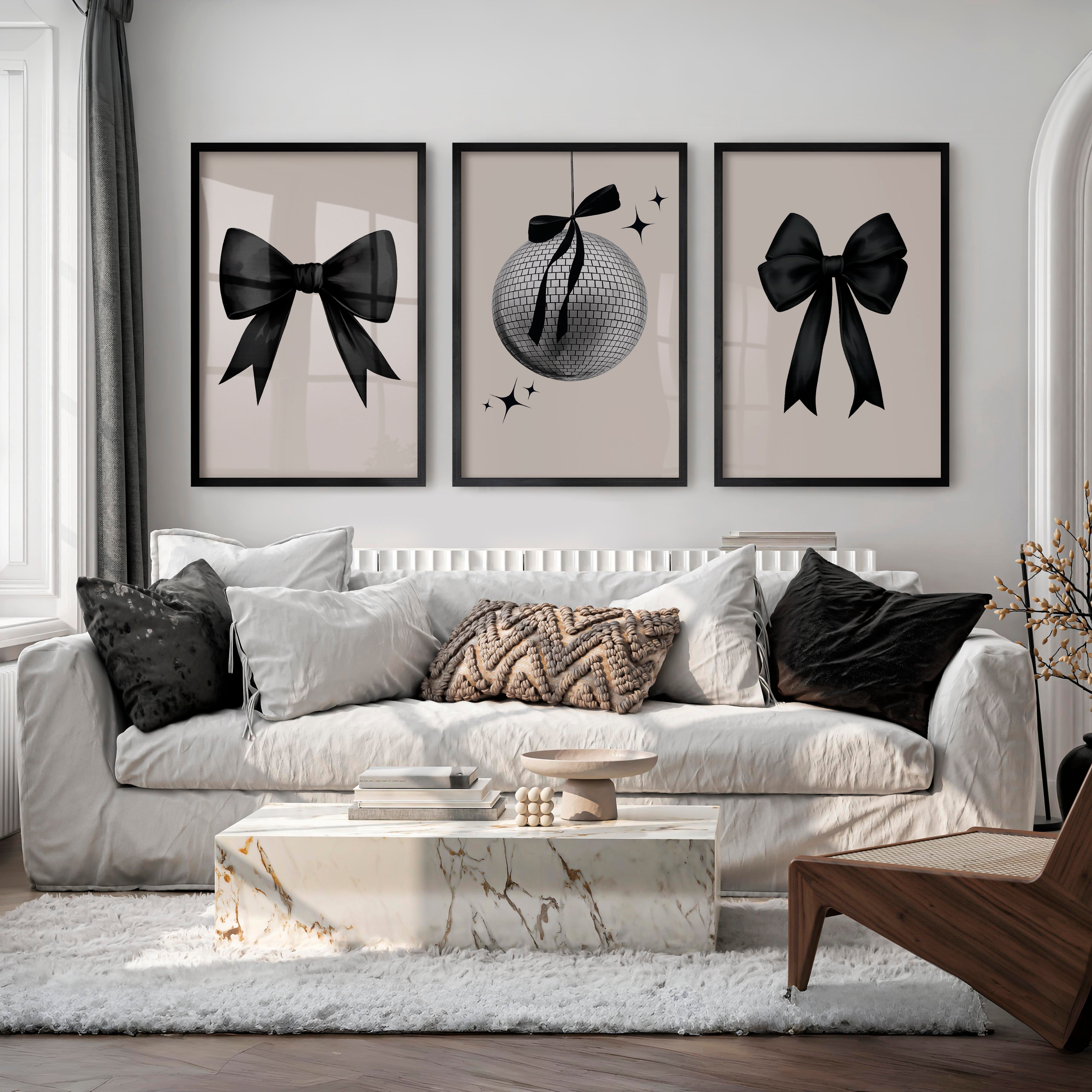Disco Ball and Black Bow Retro Art Posters - Black Framed Poster No Border - Artworksets