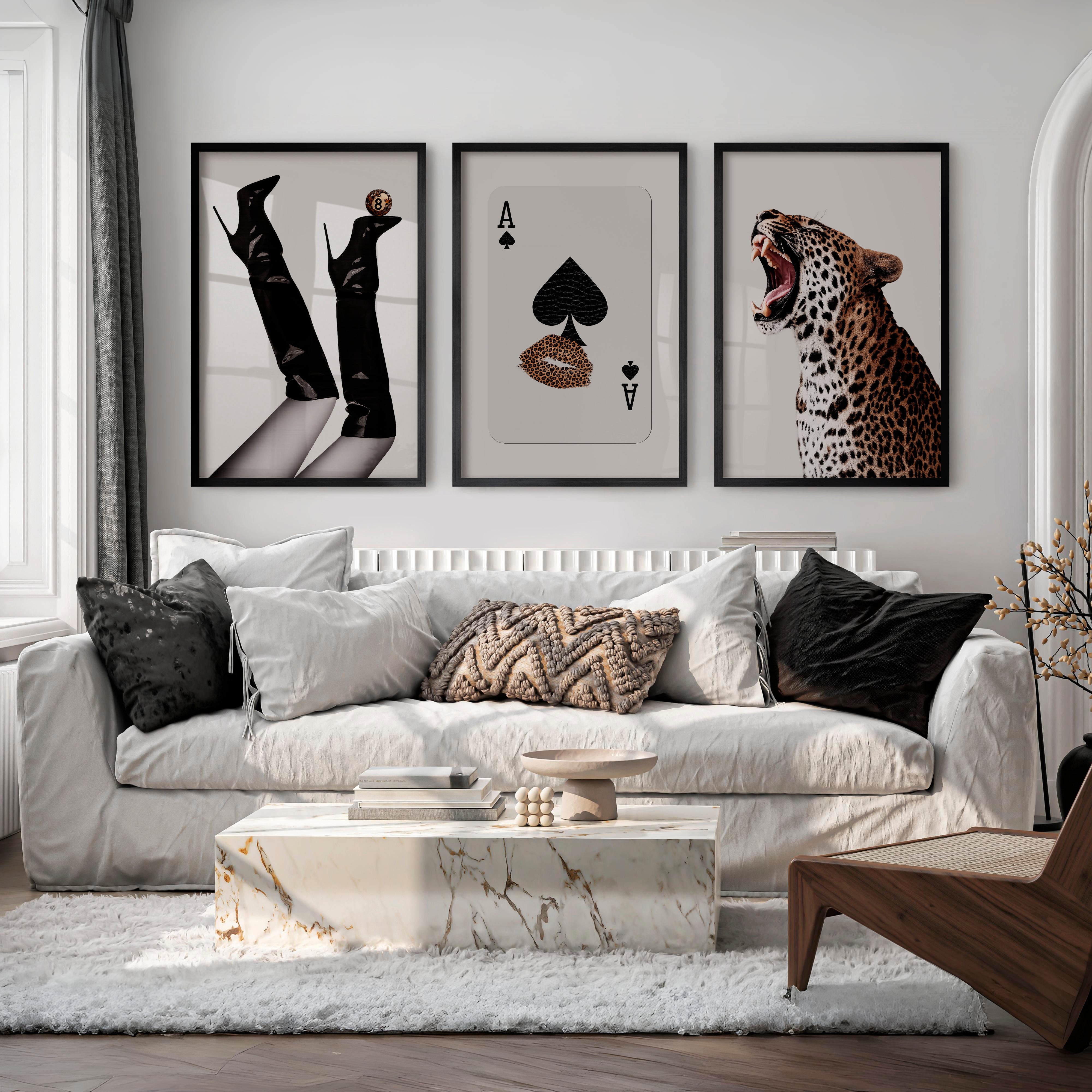 Roaring Leopard retro art prints - Black Framed Poster No Border - Artworksets
