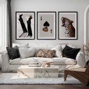 Roaring Leopard retro art prints - Black Framed Poster with White Border - Artworksets