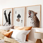 Roaring Leopard retro art prints - Natural Wood Framed Poster No Border - Artworksets