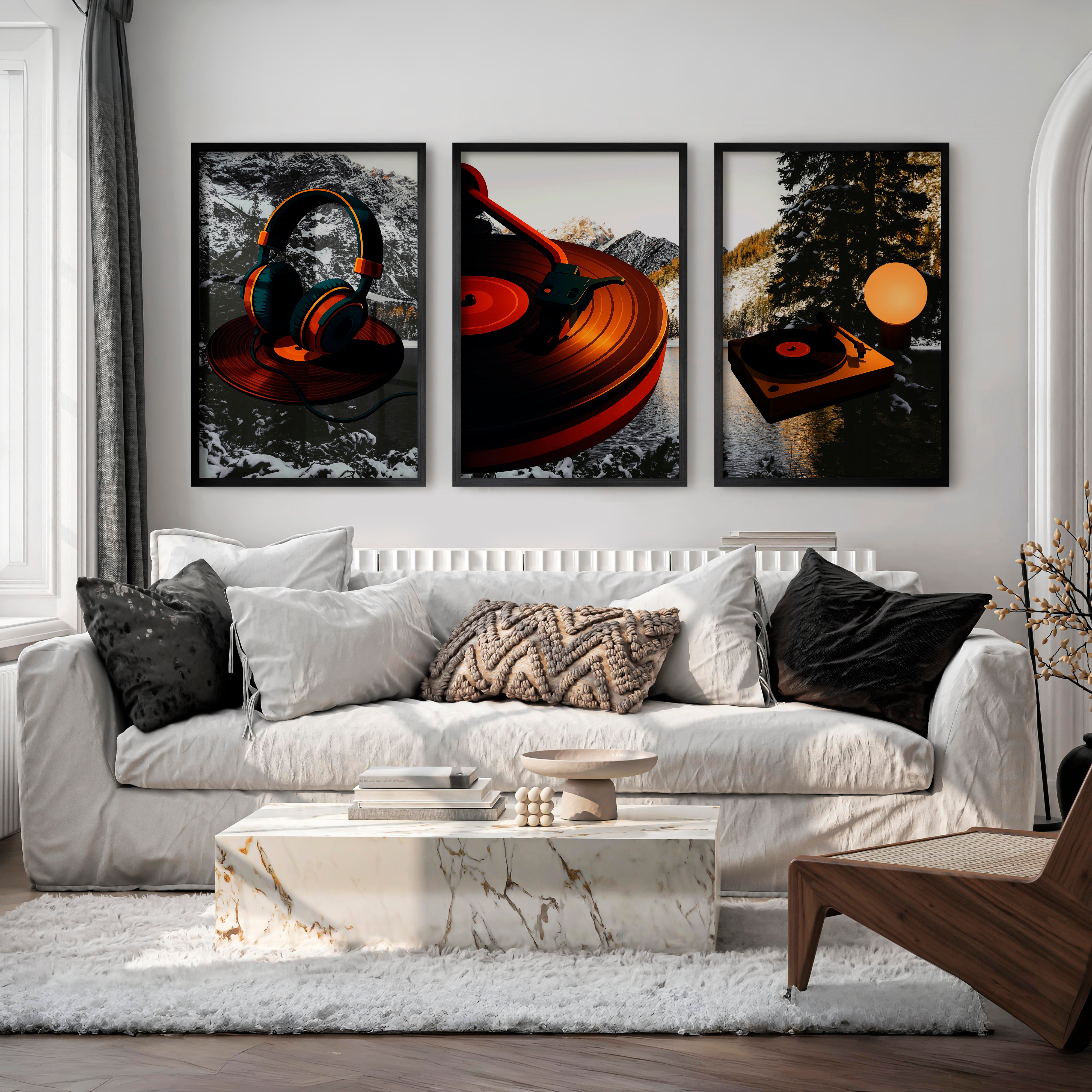 Turntable Glow retro art prints - Black Framed Poster No Border - Artworksets