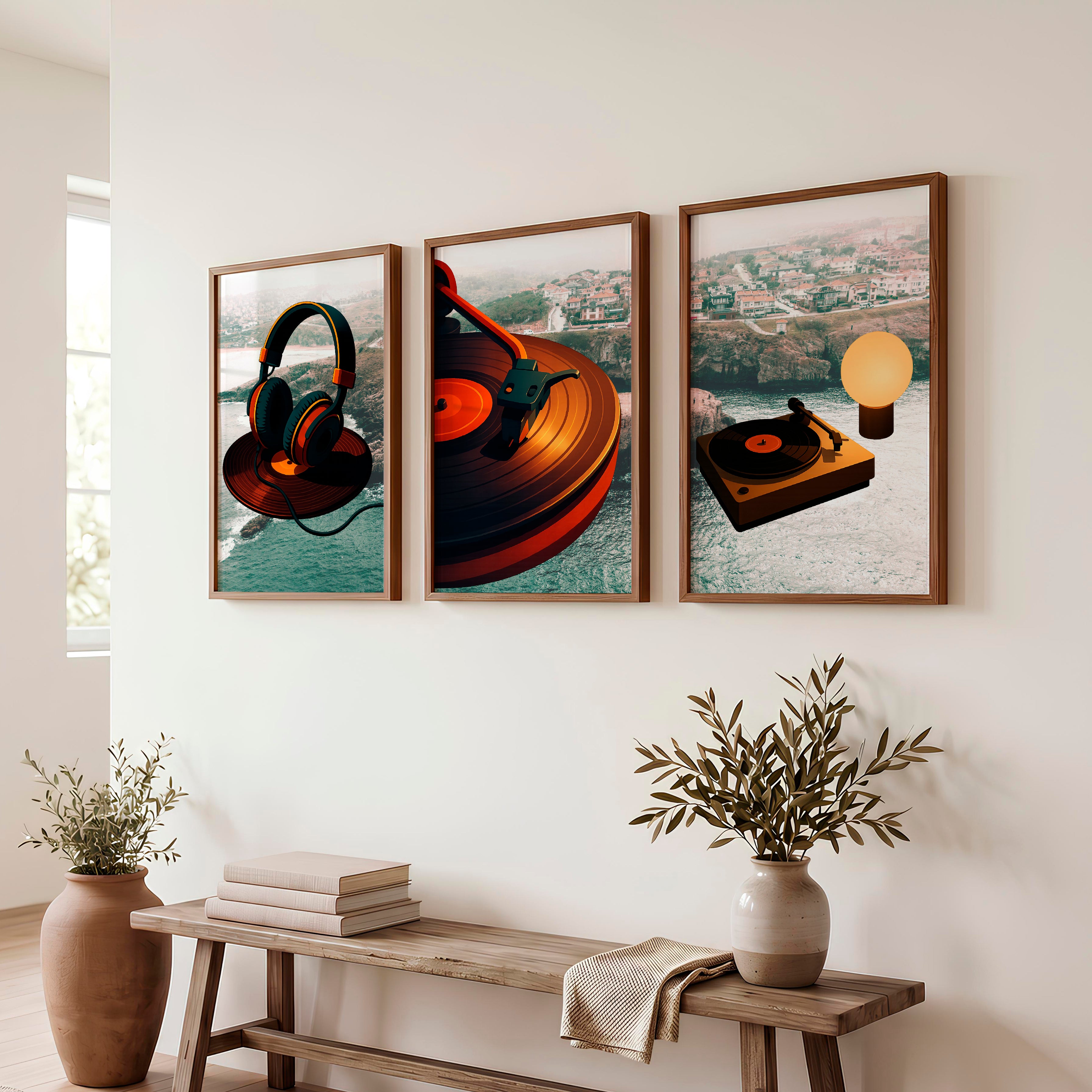 Turntable Glow retro art prints - Dark Brown Framed Poster No Border - Artworksets