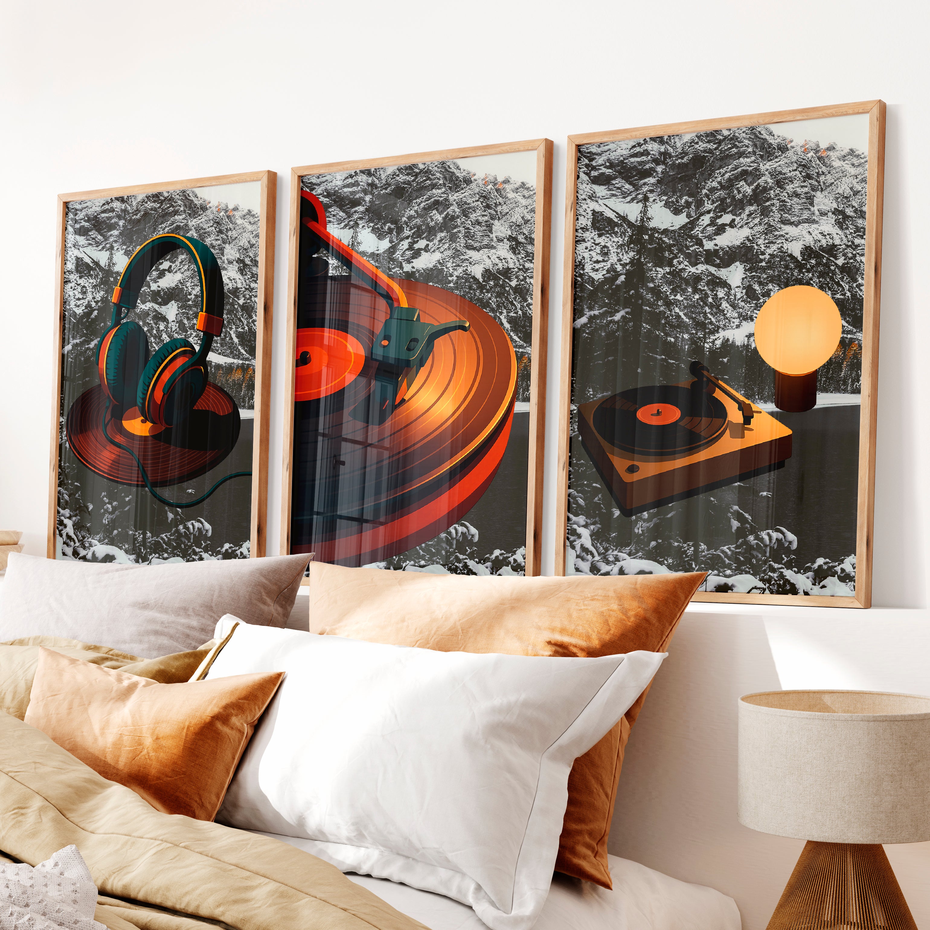 Turntable Glow retro art prints - Natural Wood Framed Poster No Border - Artworksets