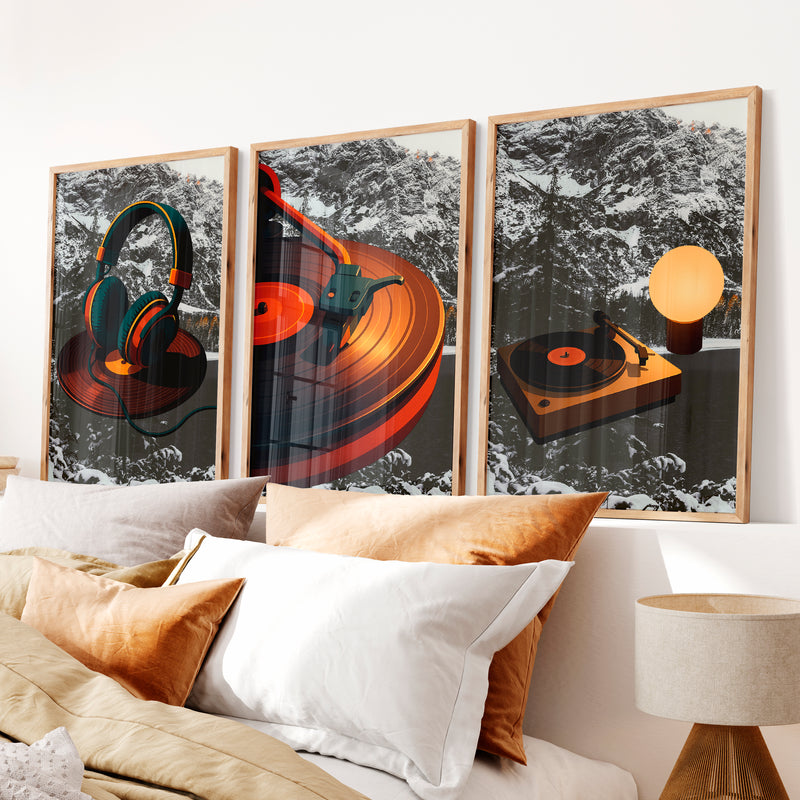 Turntable Glow retro art prints - Natural Wood Framed Poster No Border - Artworksets