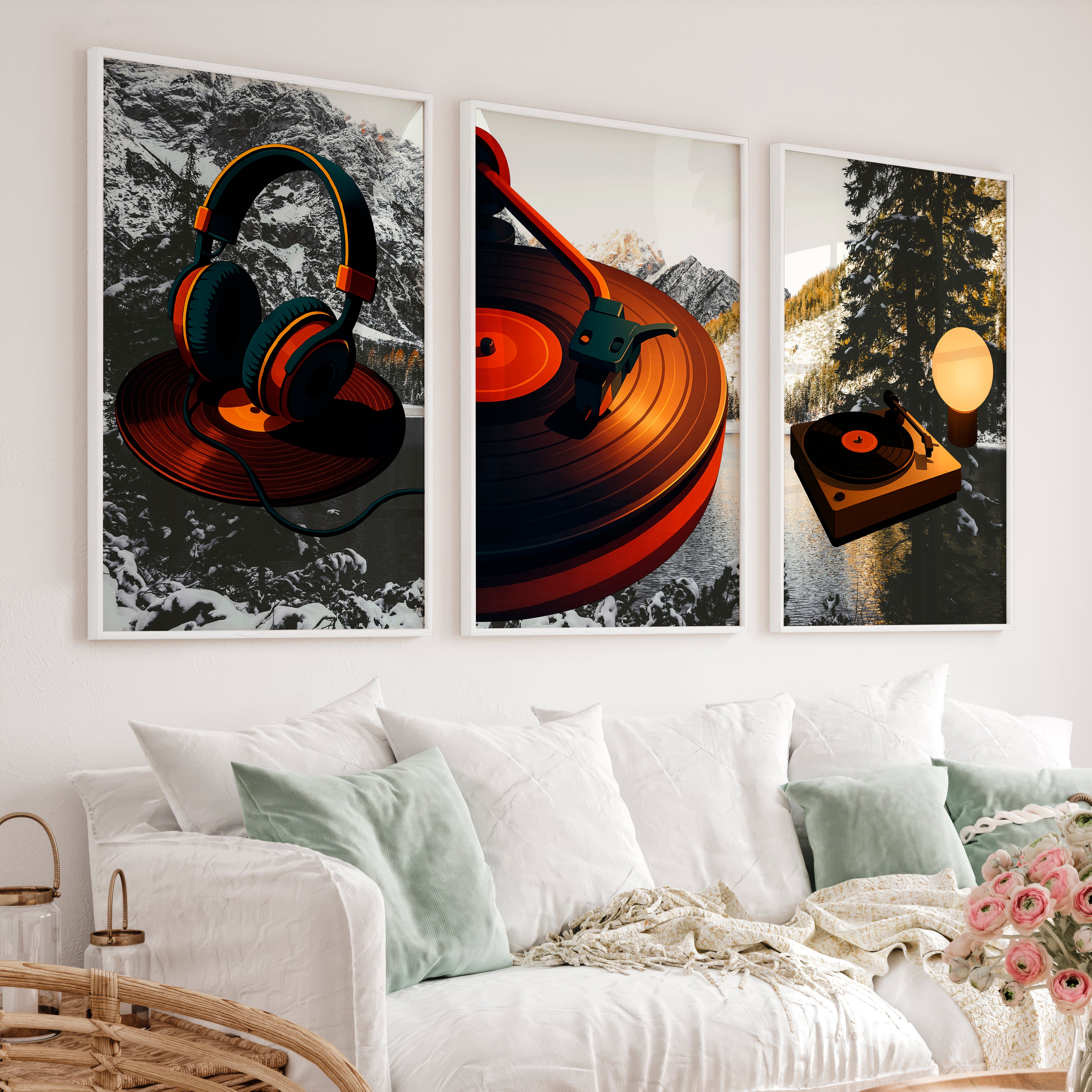 Turntable Glow retro art prints - White Framed Poster No Border - Artworksets
