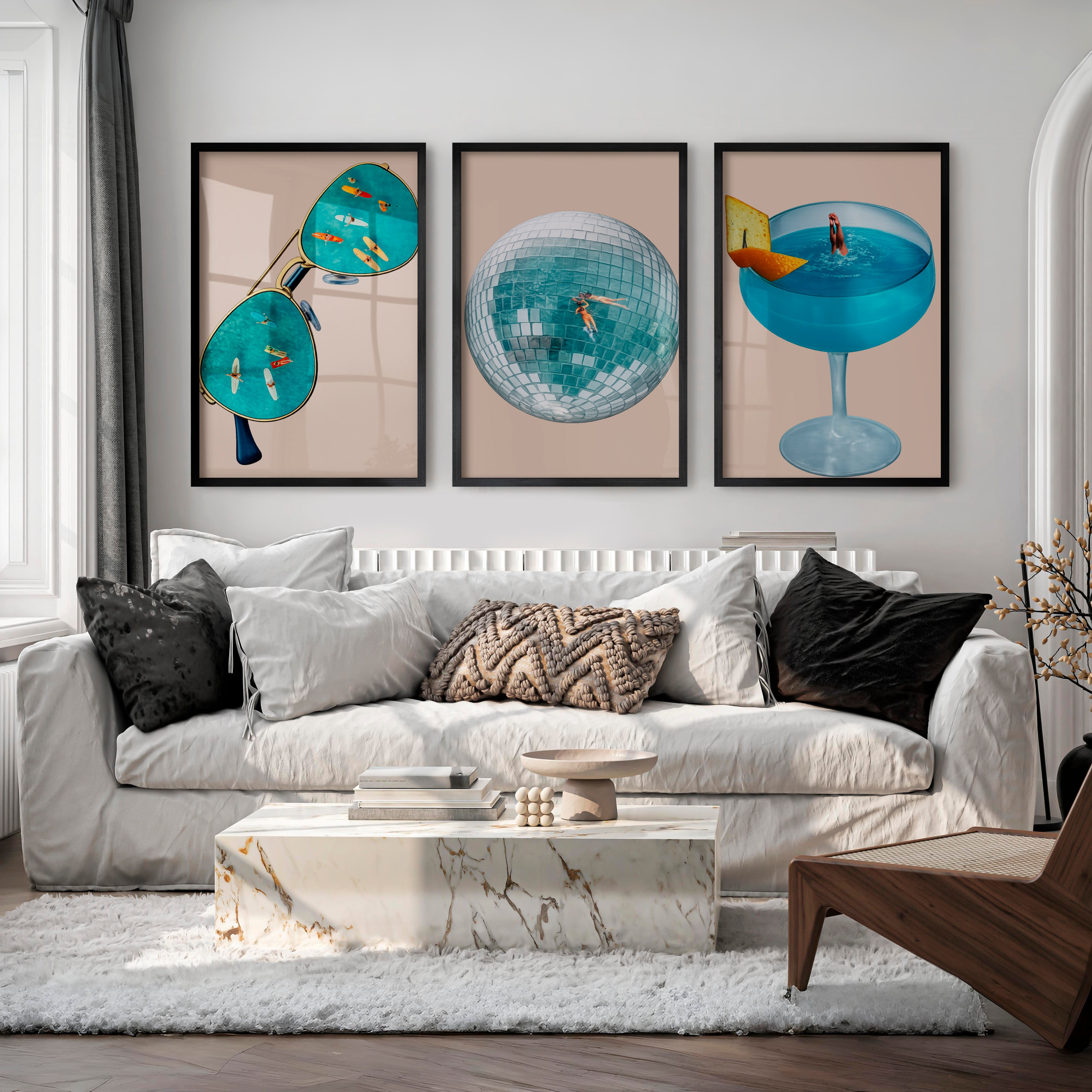 Surreal Summer Collage Retro Art - Black Framed Poster No Border - Artworksets
