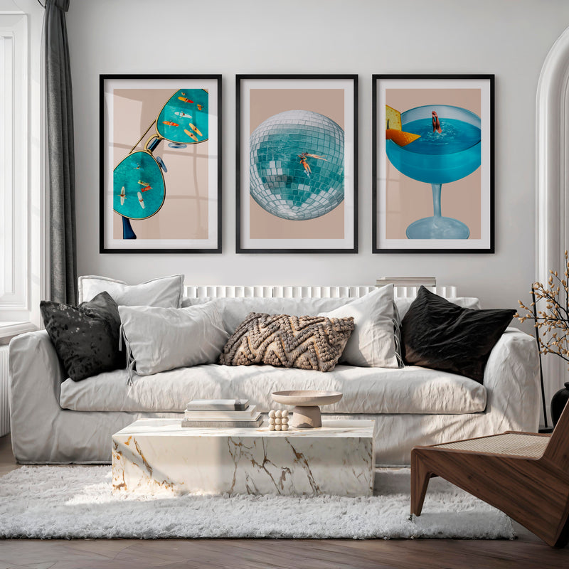 Surreal Summer Collage Retro Art - Black Framed Poster with White Border - Artworksets
