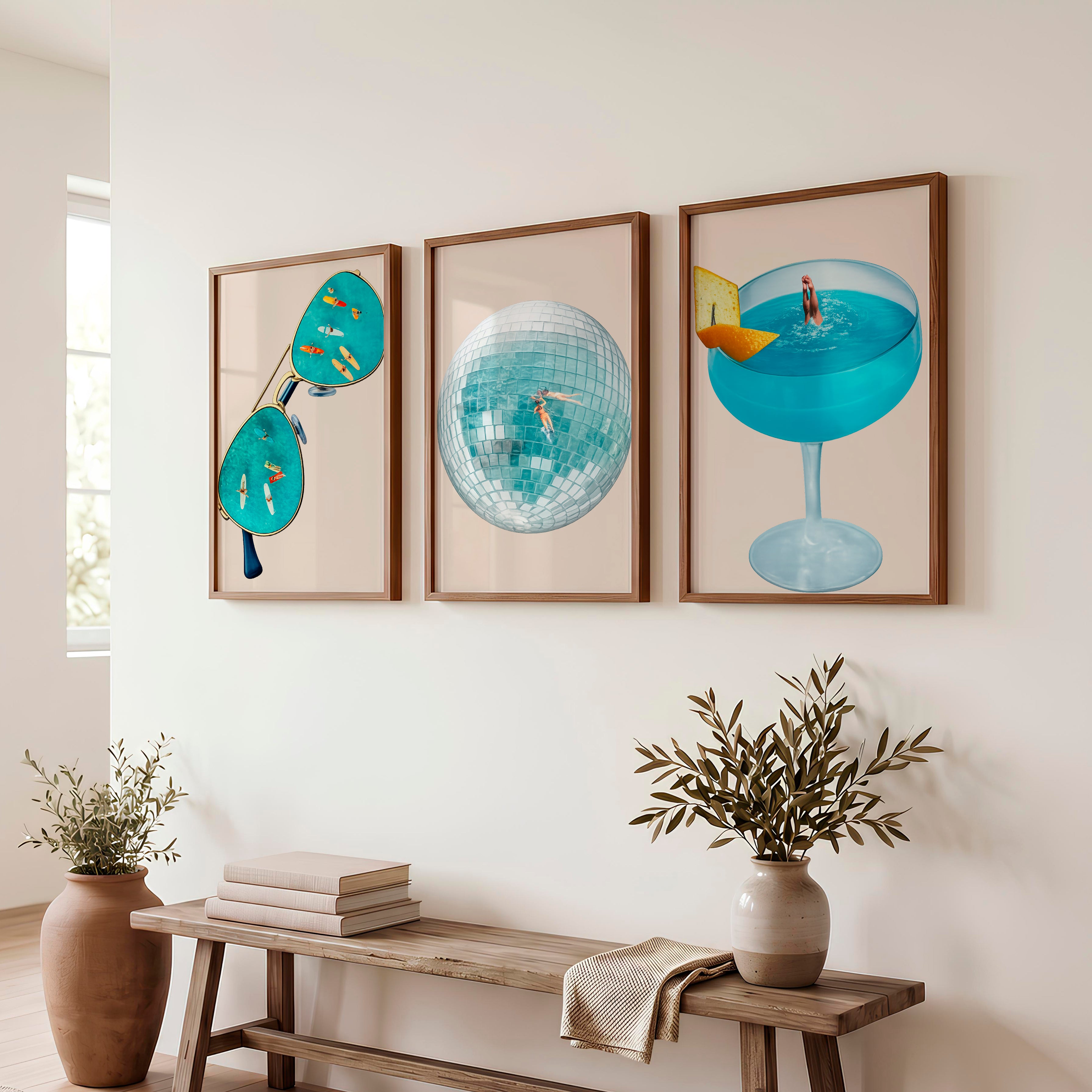 Surreal Summer Collage Retro Art - Dark Brown Framed Poster No Border - Artworksets