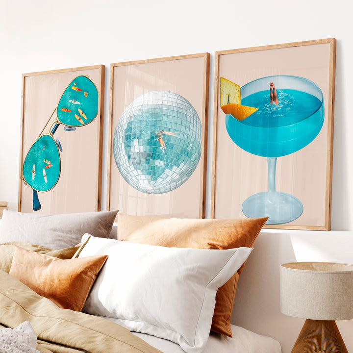 Surreal Summer Collage Retro Art - Natural Wood Framed Poster No Border - Artworksets