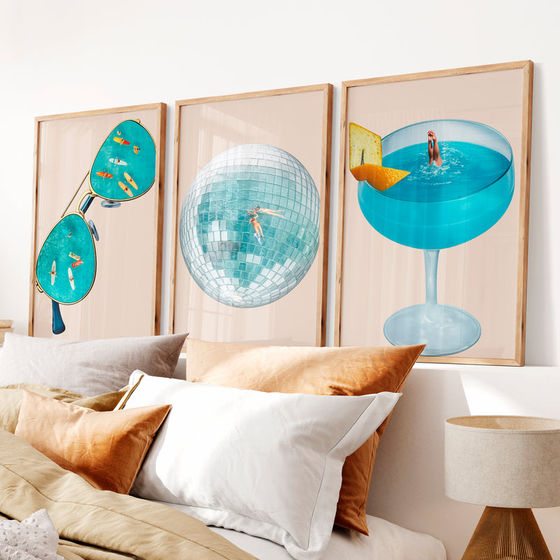 Surreal Summer Collage Retro Art - Natural Wood Framed Poster No Border - Artworksets