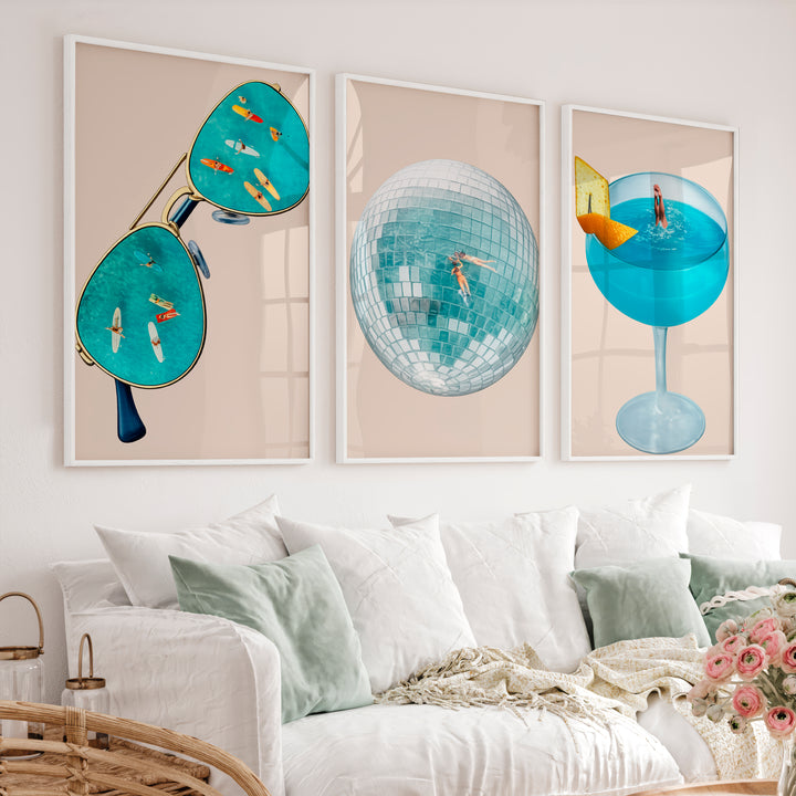 Surreal Summer Collage Retro Art - White Framed Poster No Border - Artworksets
