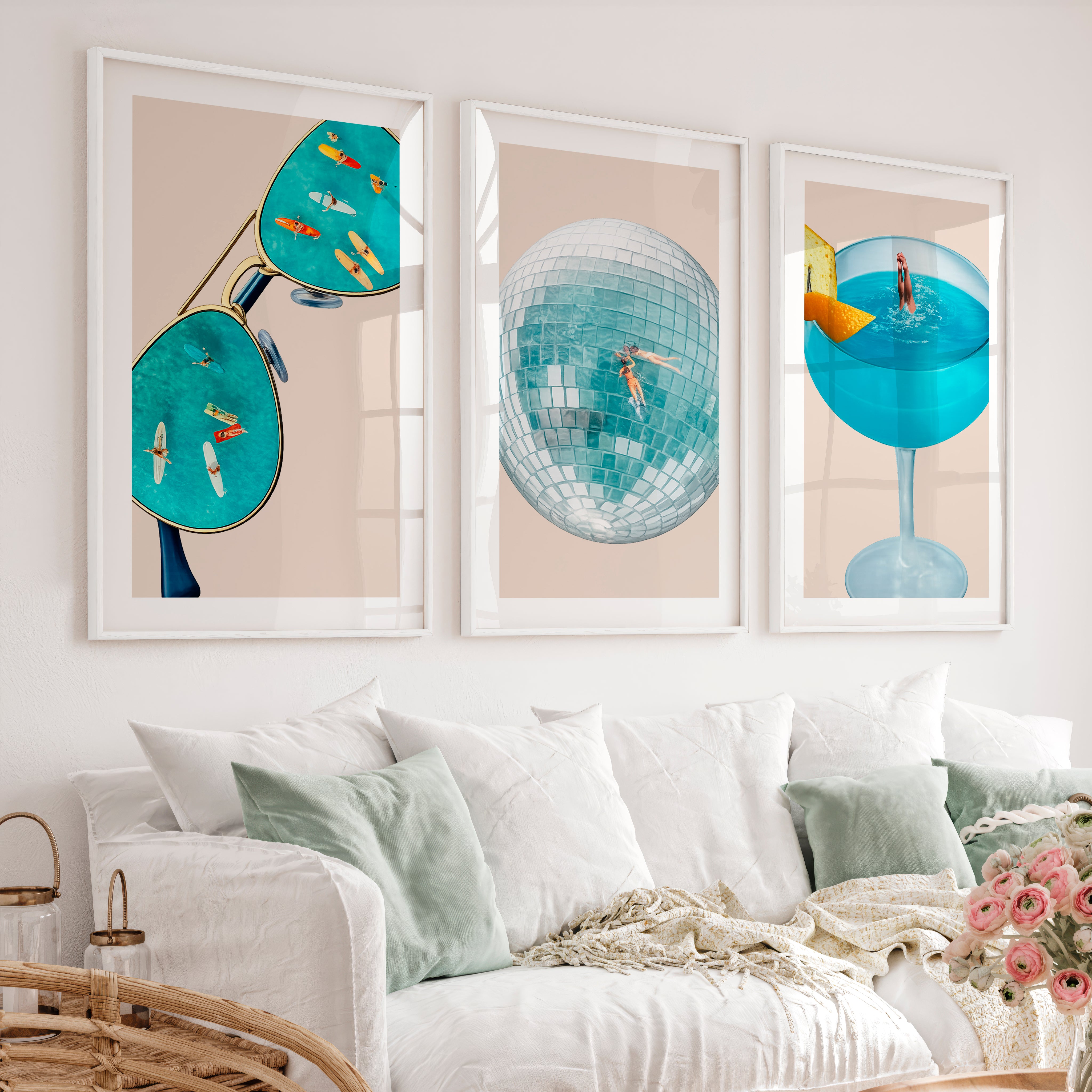 Surreal Summer Collage Retro Art - White Framed Poster with White Border - Artworksets
